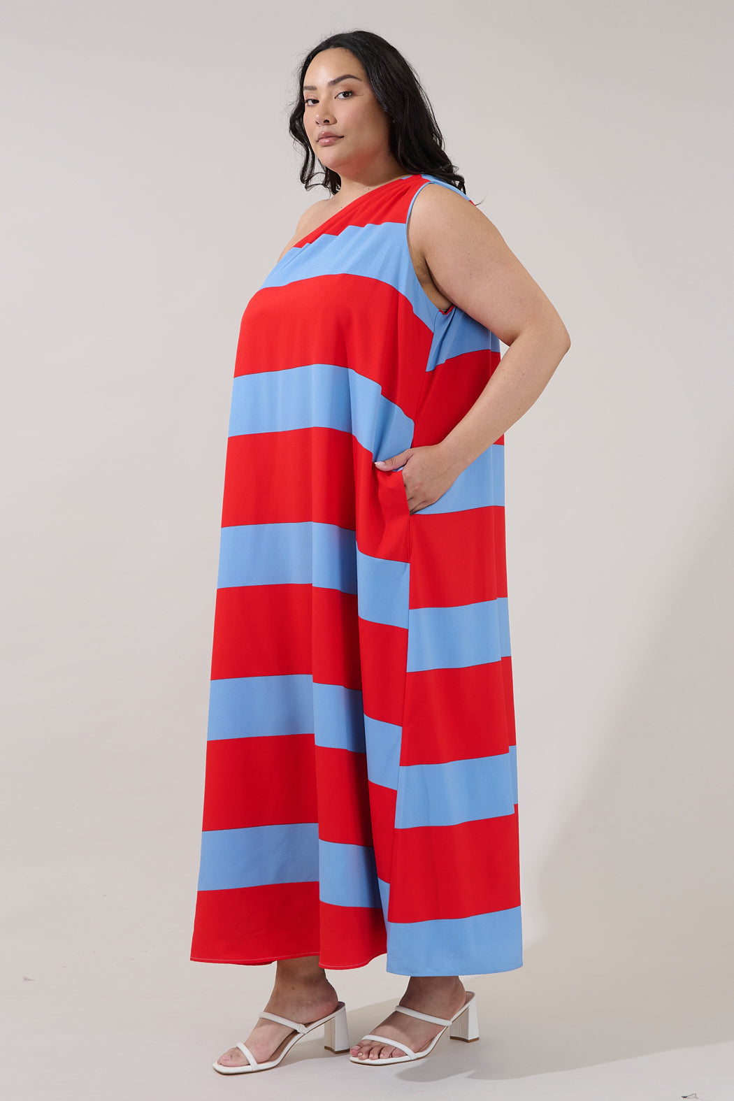 Melina One Shoulder Maxi Dress Stripe Curve