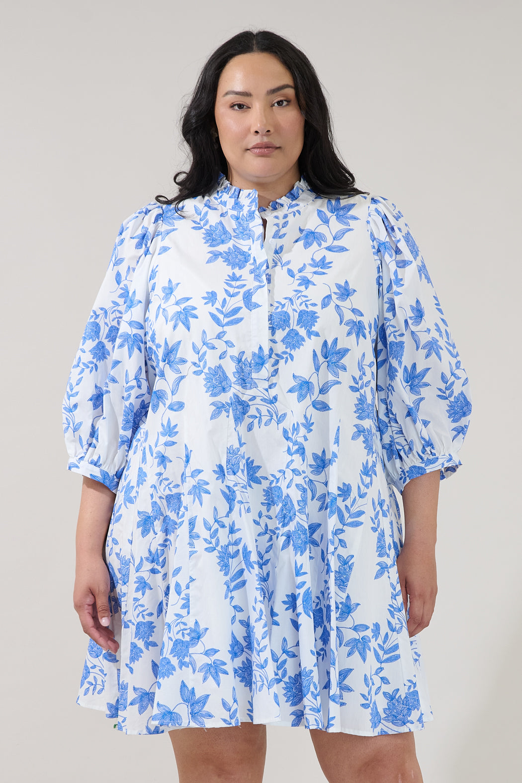 Nesta Mockneck Godet Dress Bluebell Curve
