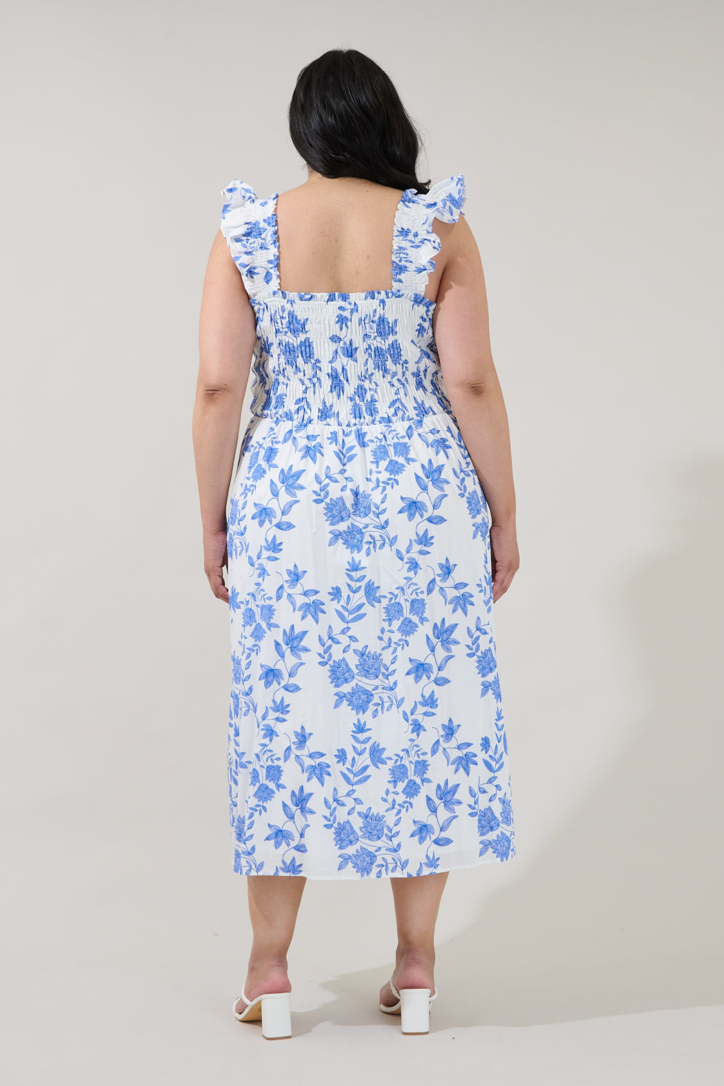 Heidi Smocked Midi Dress Bluebell Floral Curve