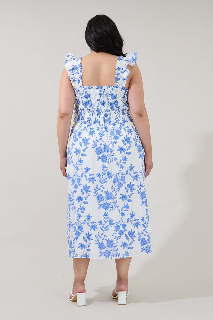 Heidi Smocked Midi Dress Bluebell Floral Curve