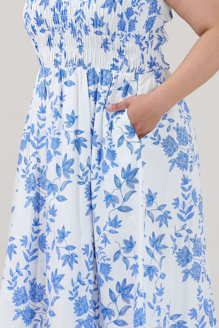 Heidi Smocked Midi Dress Bluebell Floral Curve