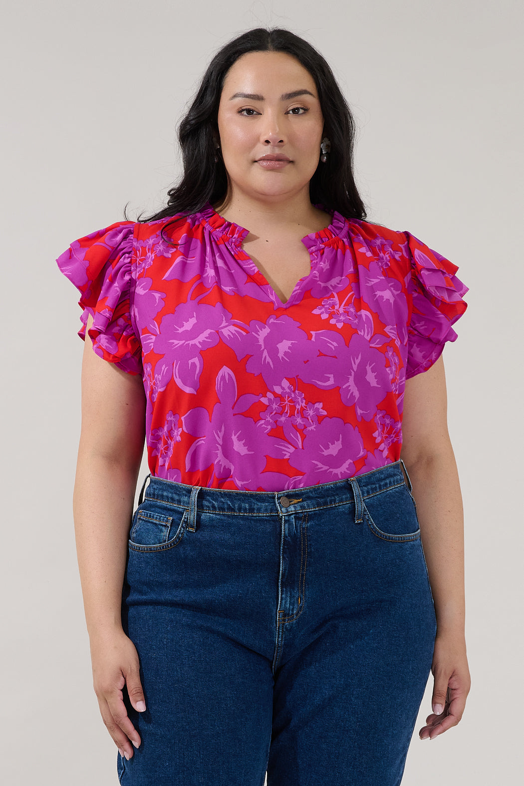 Bellissima Ruffle Sleeve Top Sandrie Floral Curve