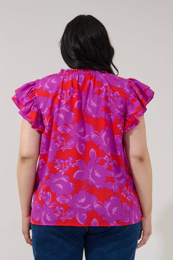 Bellissima Ruffle Sleeve Top Sandrie Floral Curve