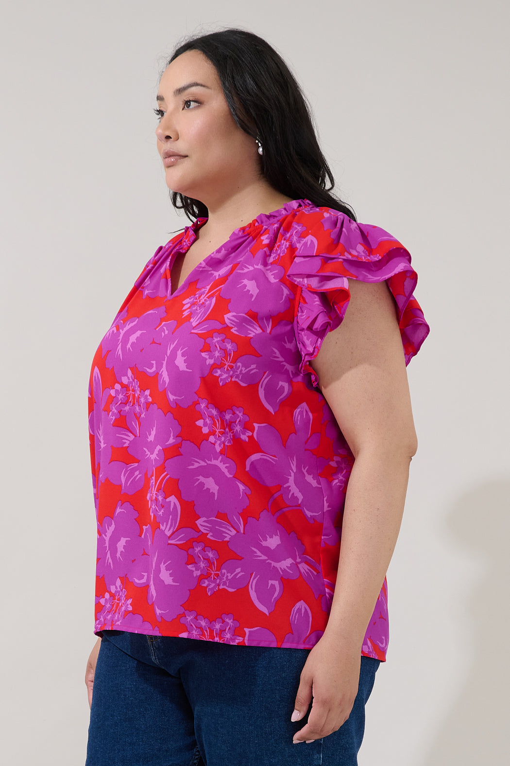 Bellissima Ruffle Sleeve Top Sandrie Floral Curve