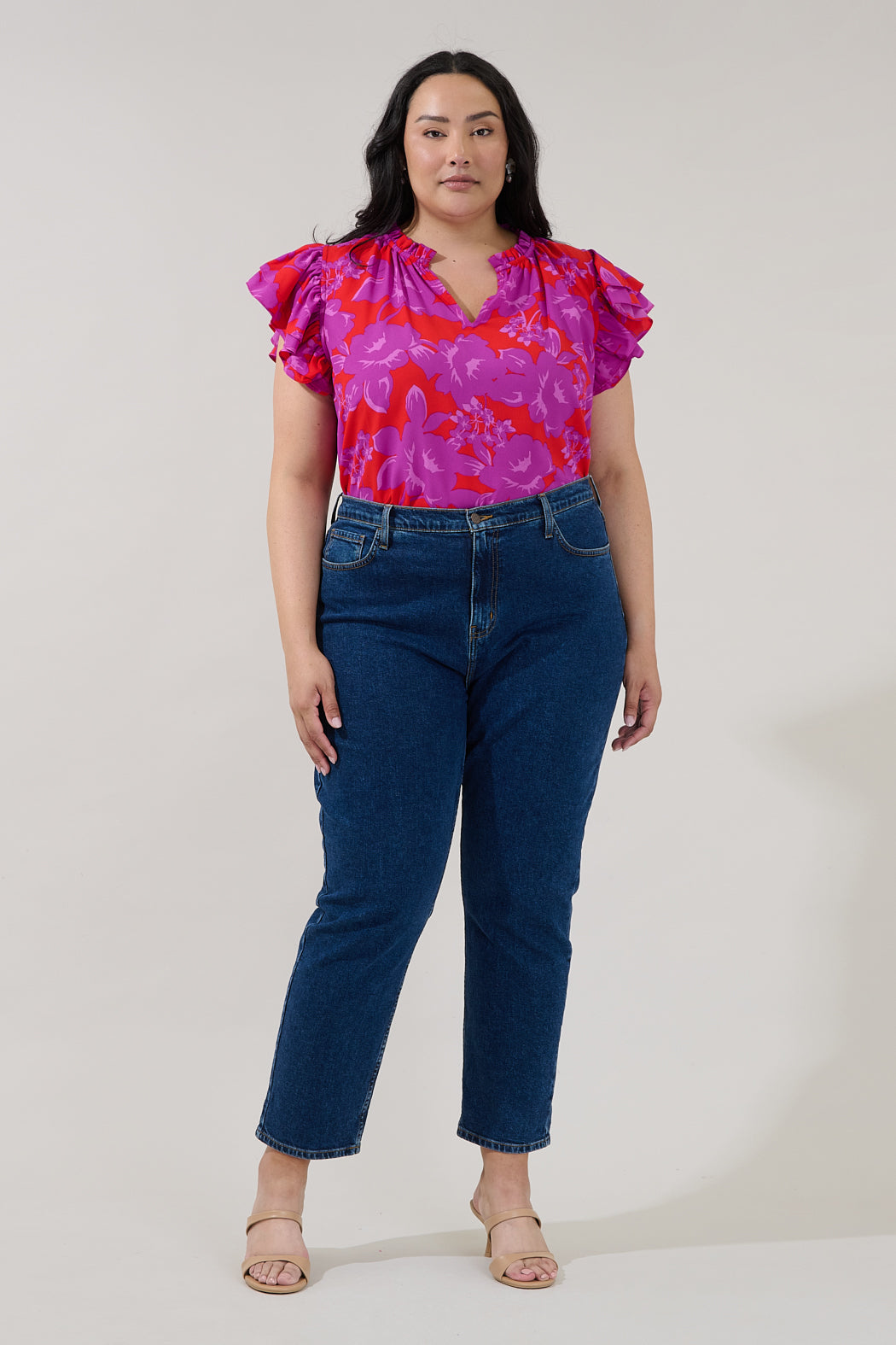 Bellissima Ruffle Sleeve Top Sandrie Floral Curve