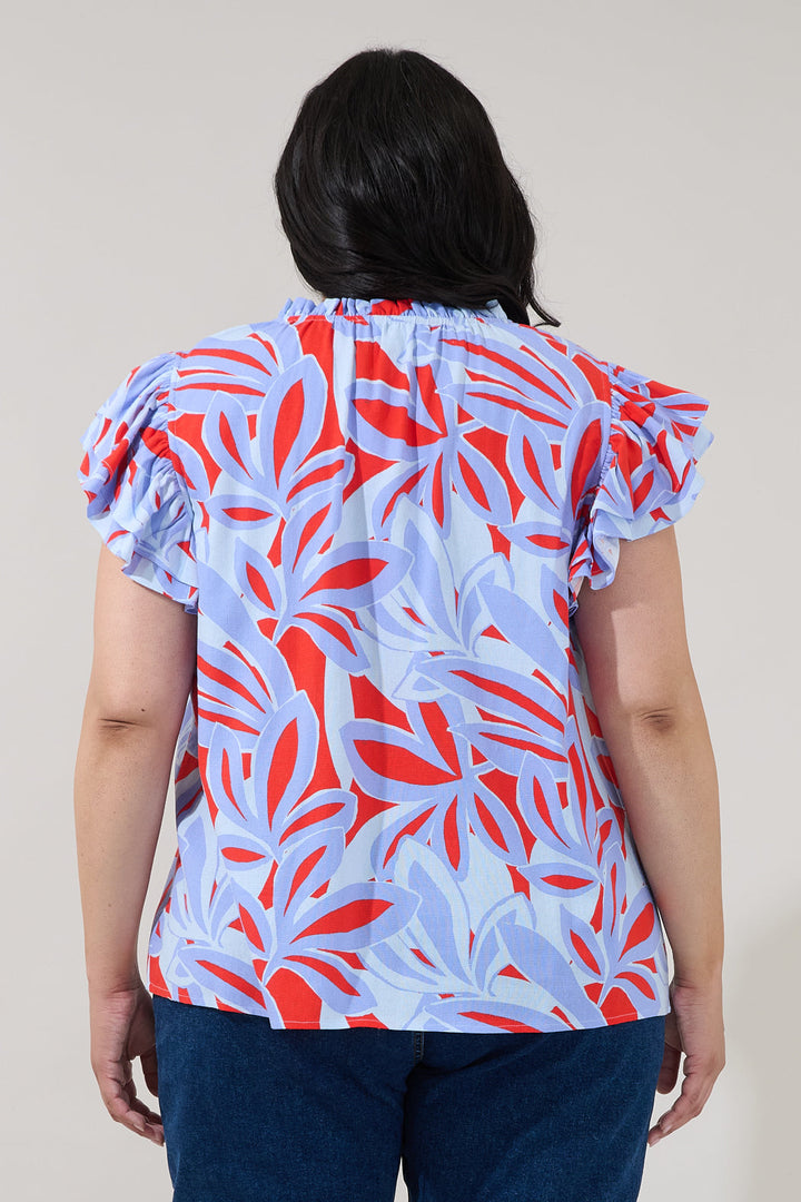 Risette Ruffle Split Neck Top Areca Curve