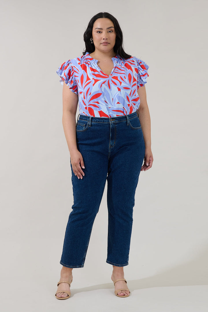 Risette Ruffle Split Neck Top Areca Curve