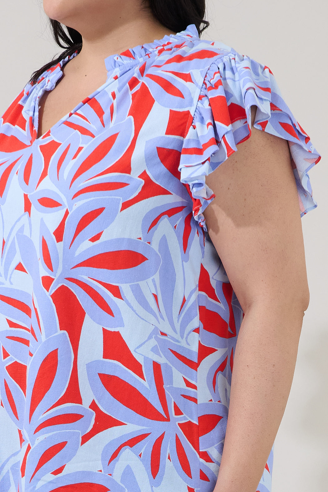 Risette Ruffle Split Neck Top Areca Curve