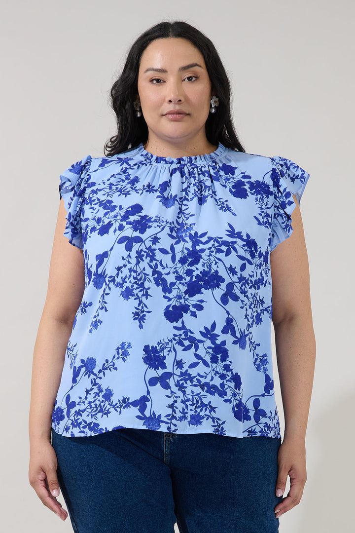 Veda Cap Sleeve Top Floral Curve