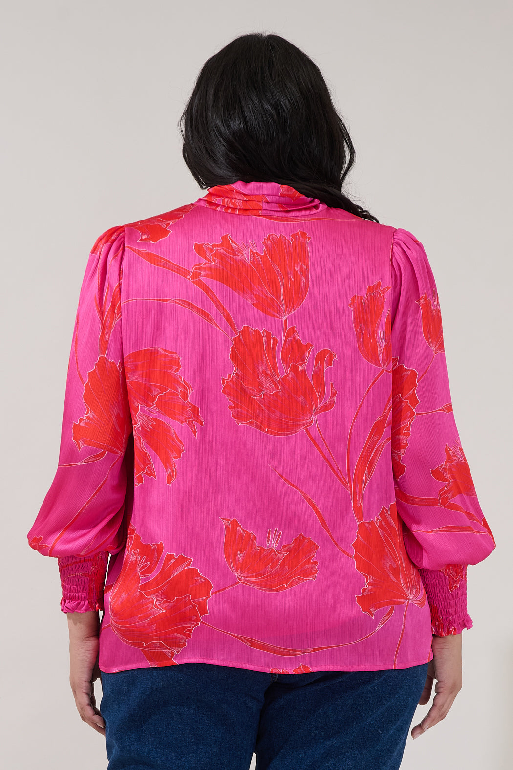Etienne Tie Neck Long Sleeve Blouse Gleny Floral Curve