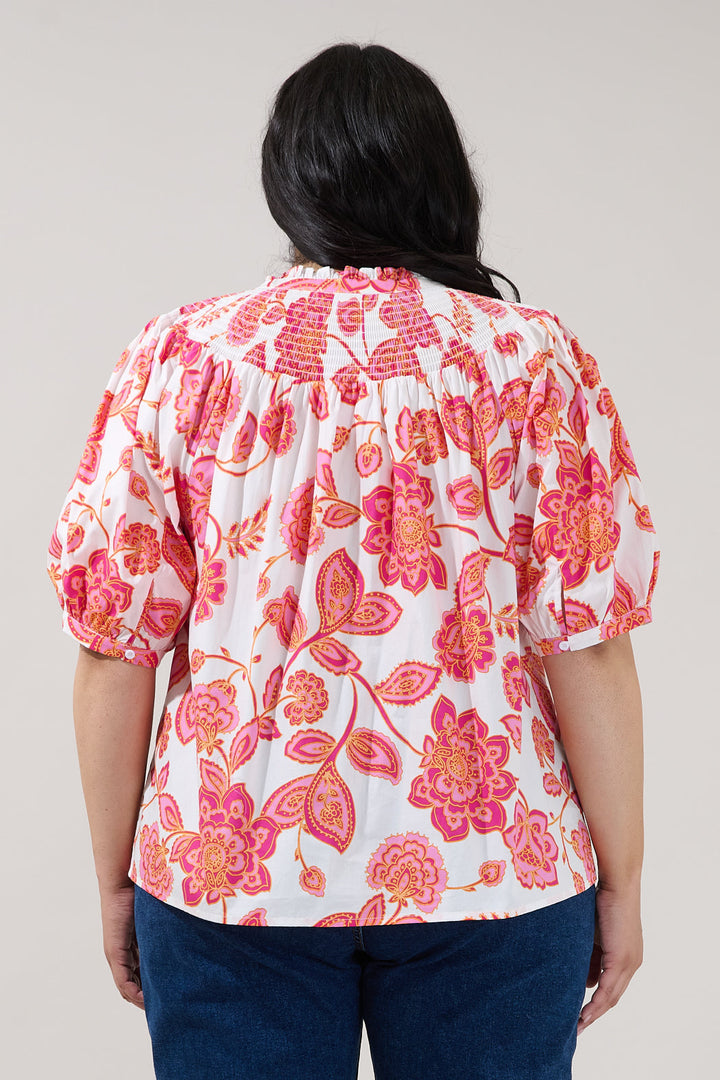 Blossom Smocked Mock Neck Top Arely Floral Curve
