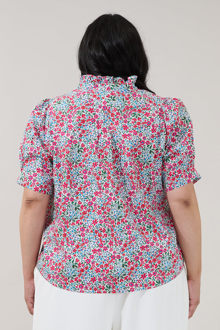 Finley Ruffle Button Down Top Floral Curve