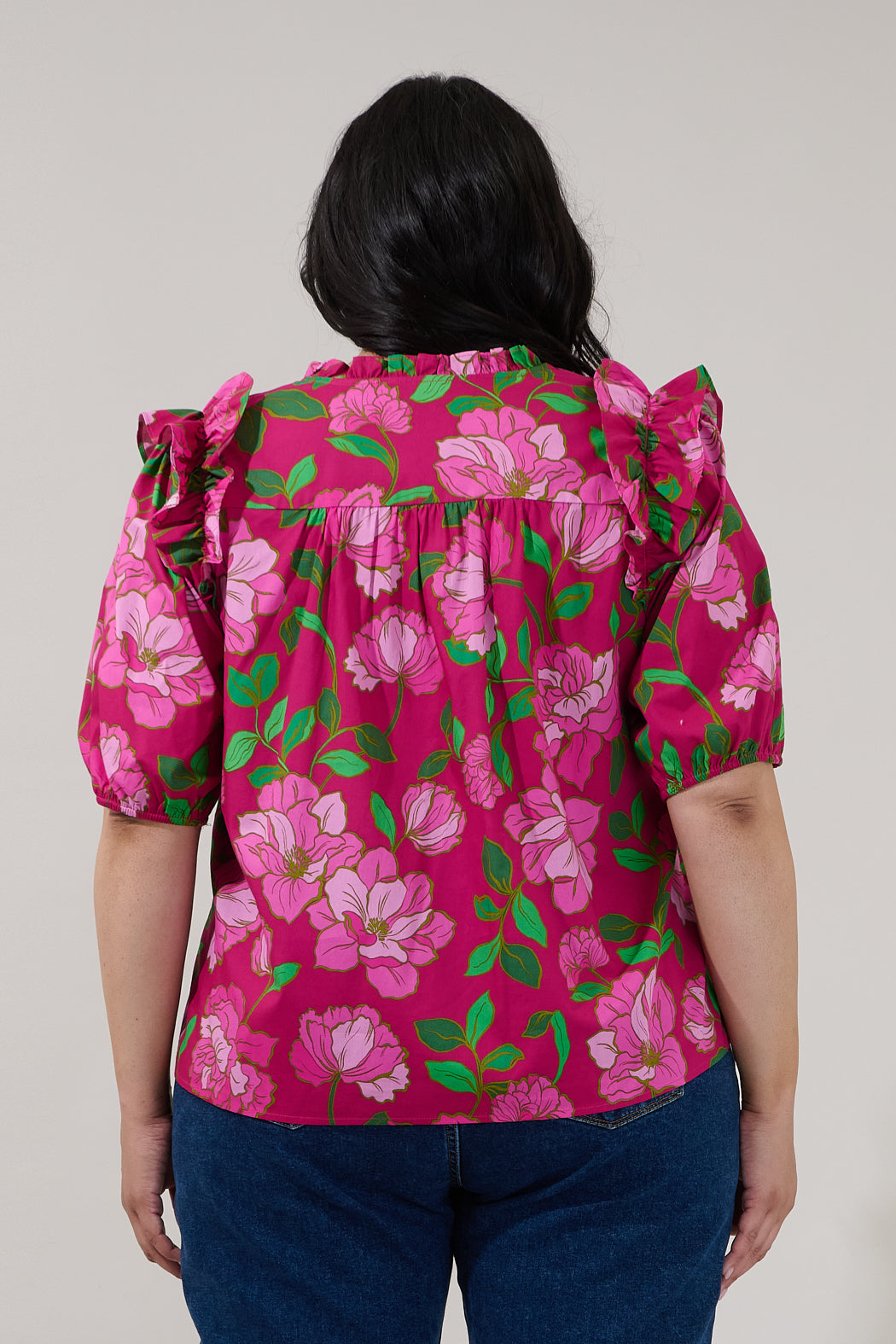 Paz Poplin Short Sleeve Top Floral Curve