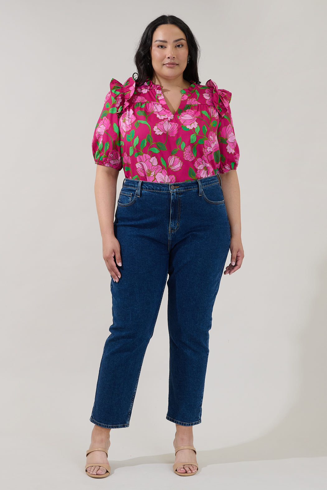 Paz Poplin Short Sleeve Top Floral Curve