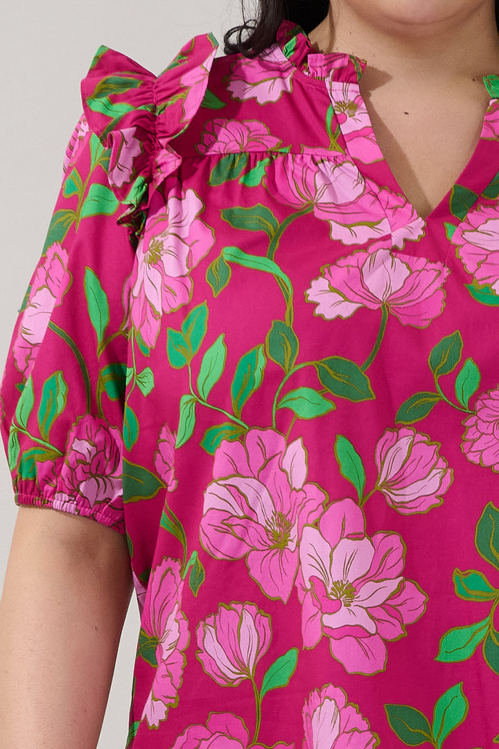 Paz Poplin Short Sleeve Top Floral Curve
