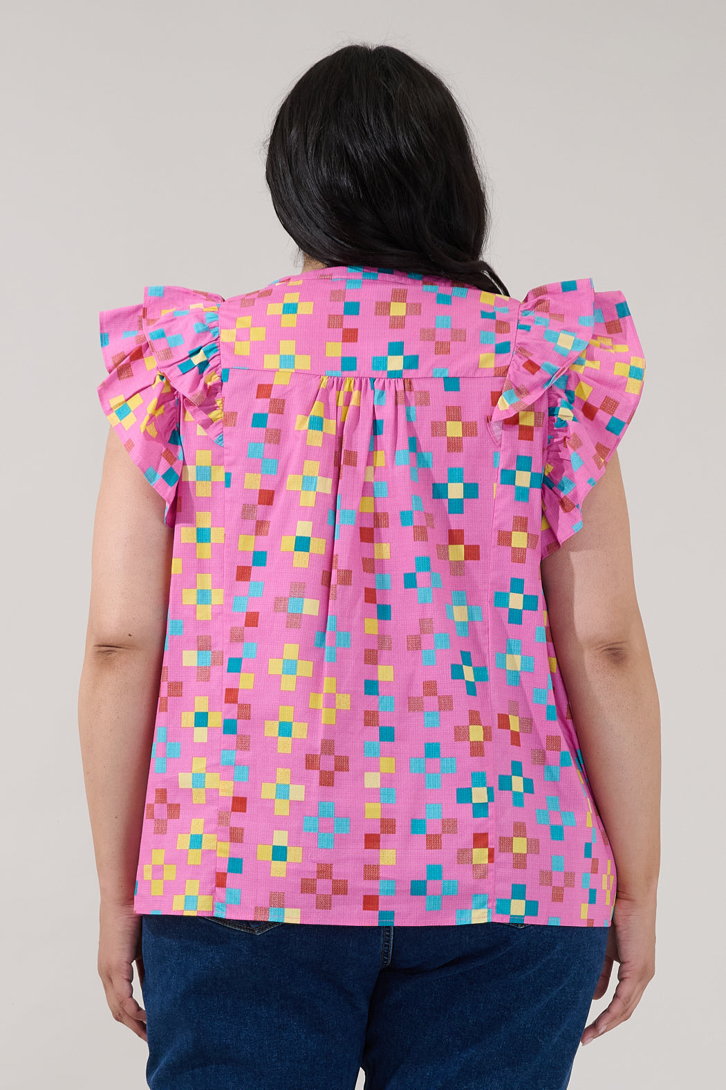 Sammi Button Down Ruffle Top Pixel Curve