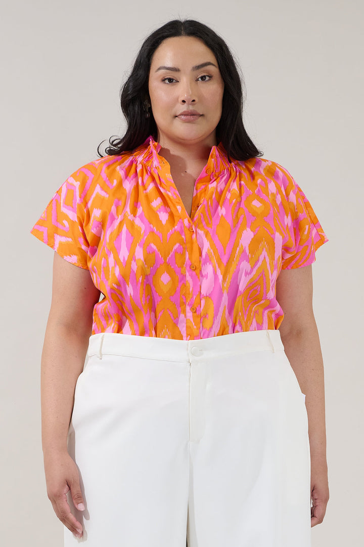 Patma Mock Neck Top Ikat Curve
