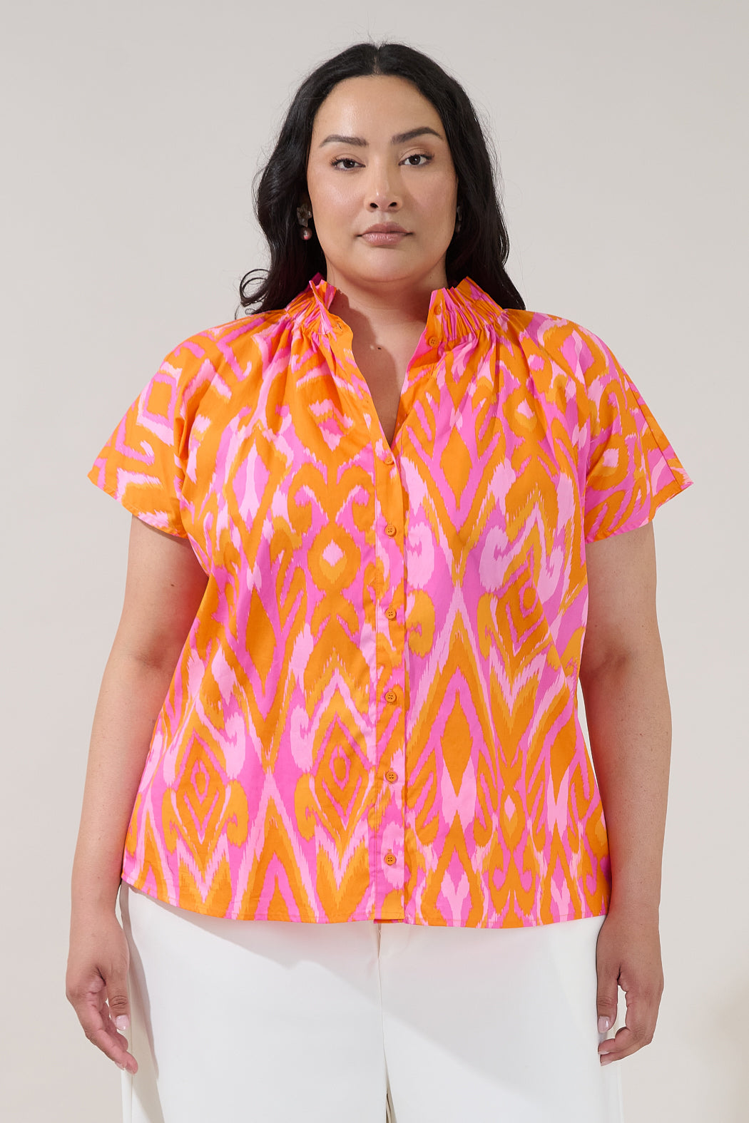 Patma Mock Neck Top Ikat Curve