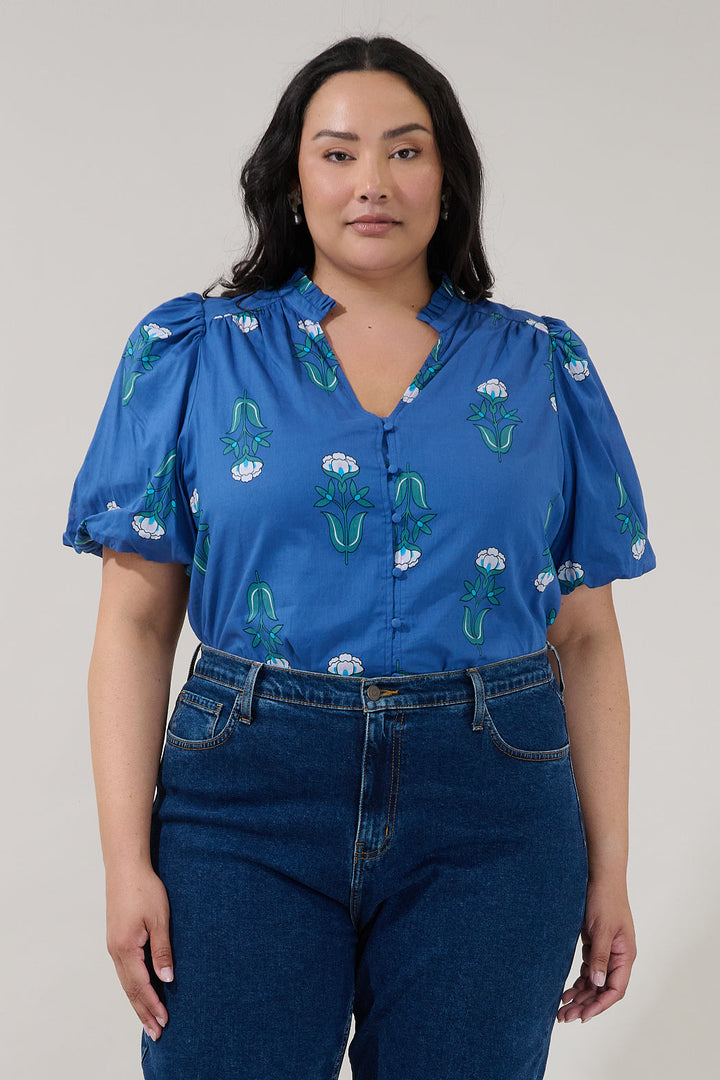 Idara Button Down Top Amena Floral Curve