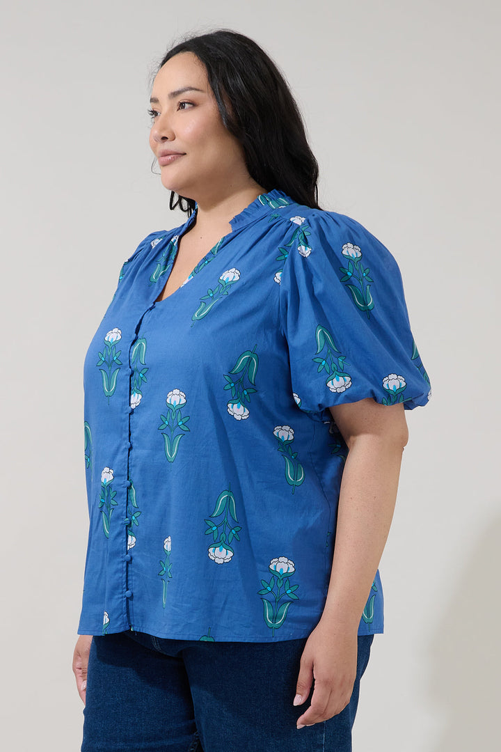 Idara Button Down Top Amena Floral Curve