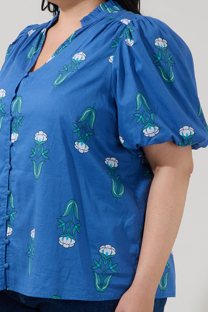 Idara Button Down Top Amena Floral Curve
