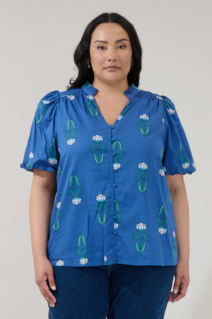 Idara Button Down Top Amena Floral Curve