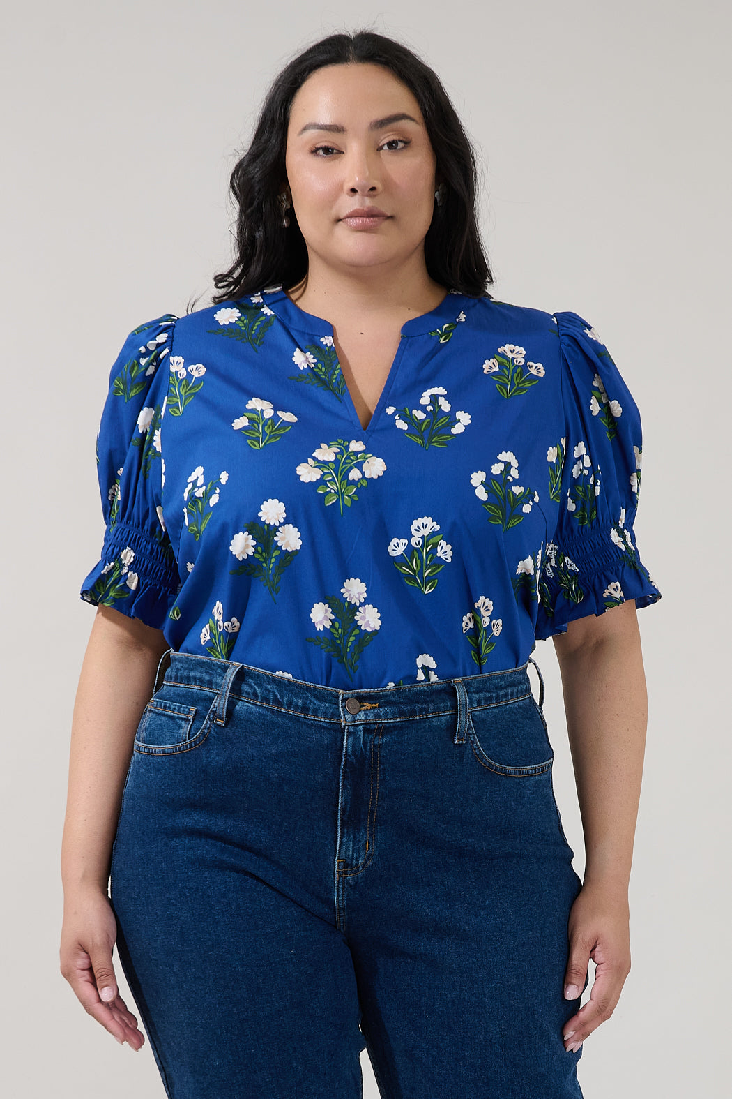 Merryn Split Neck Top Floral Curve