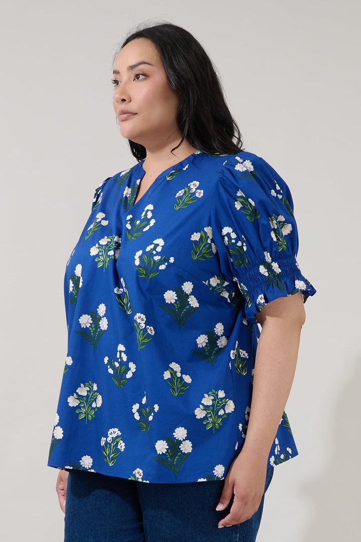 Merryn Split Neck Top Floral Curve