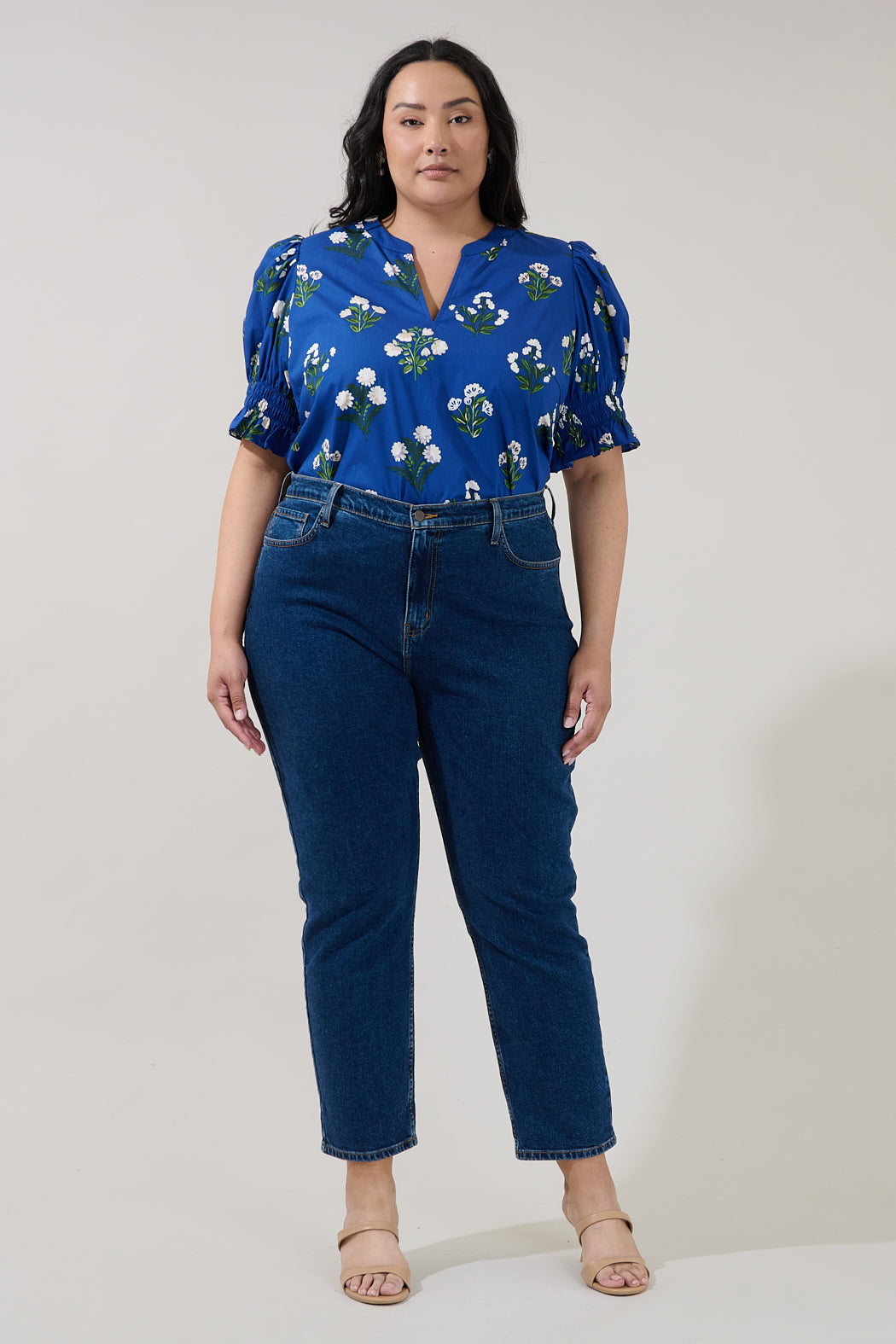 Merryn Split Neck Top Floral Curve
