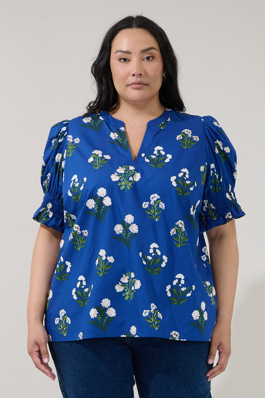 Merryn Split Neck Top Floral Curve