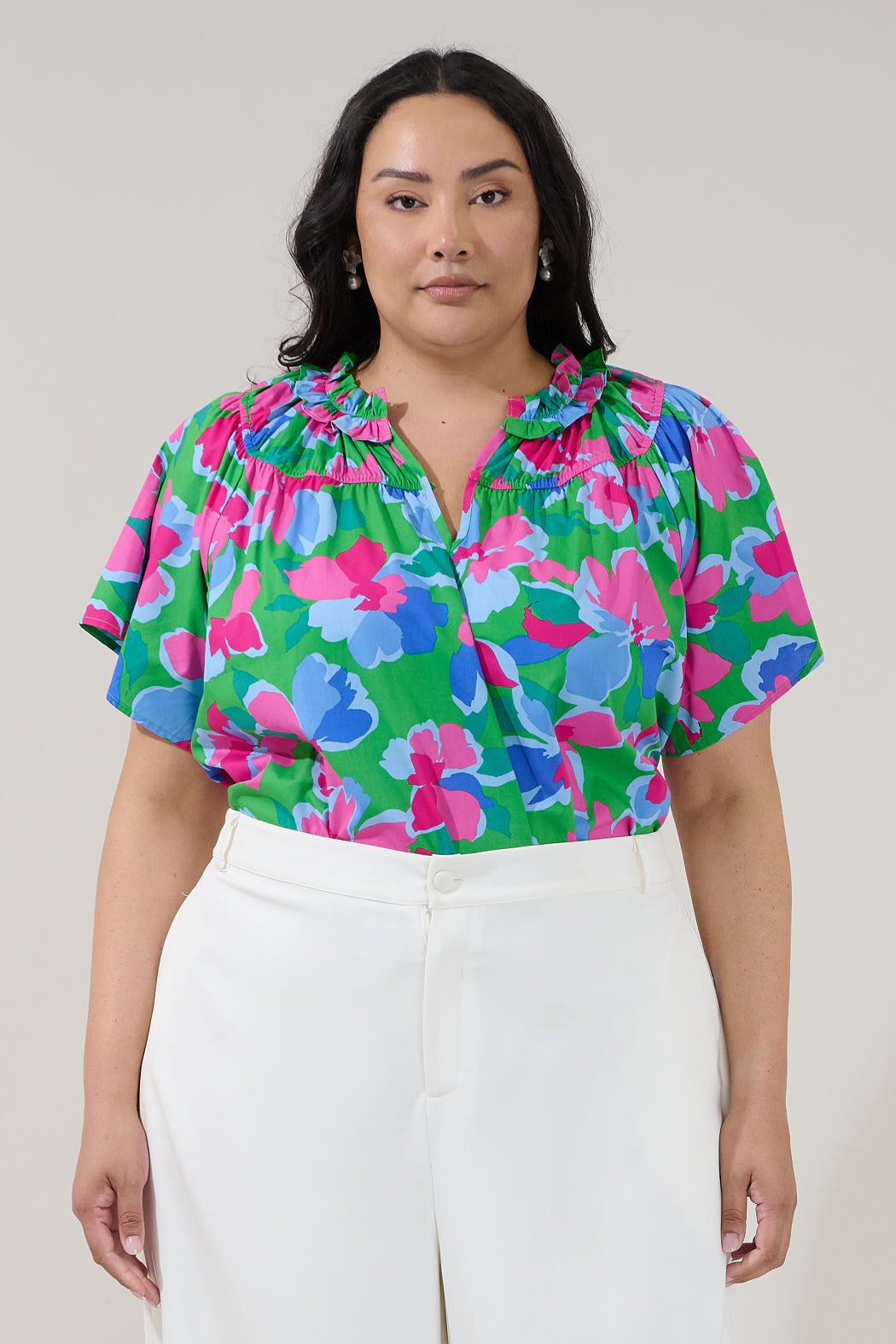 Darthy Smocked Short Sleeve Top Floral Curve