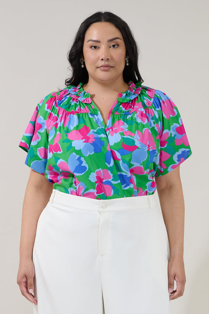 Darthy Smocked Short Sleeve Top Floral Curve