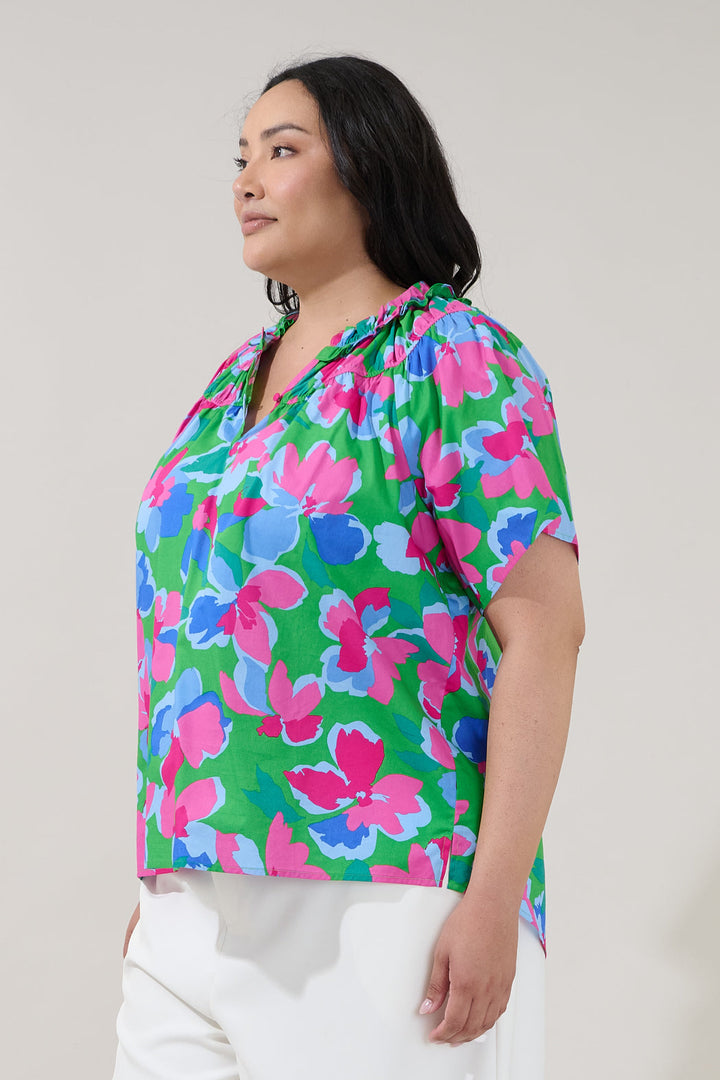 Darthy Smocked Short Sleeve Top Floral Curve