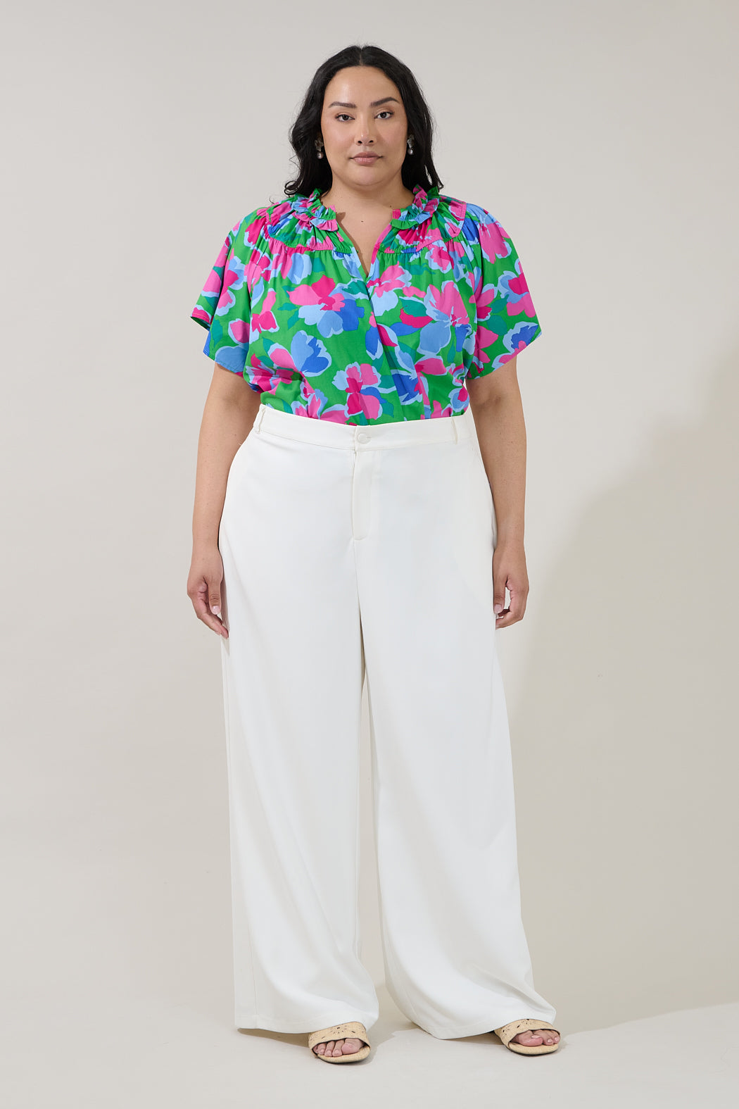 Darthy Smocked Short Sleeve Top Floral Curve