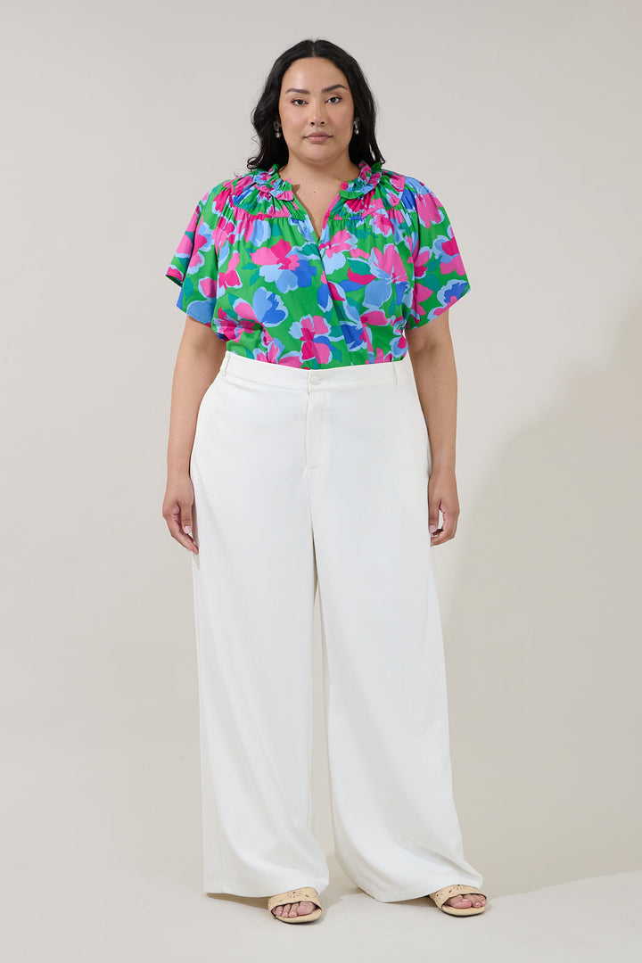 Darthy Smocked Short Sleeve Top Floral Curve