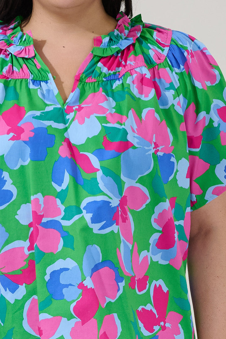 Darthy Smocked Short Sleeve Top Floral Curve