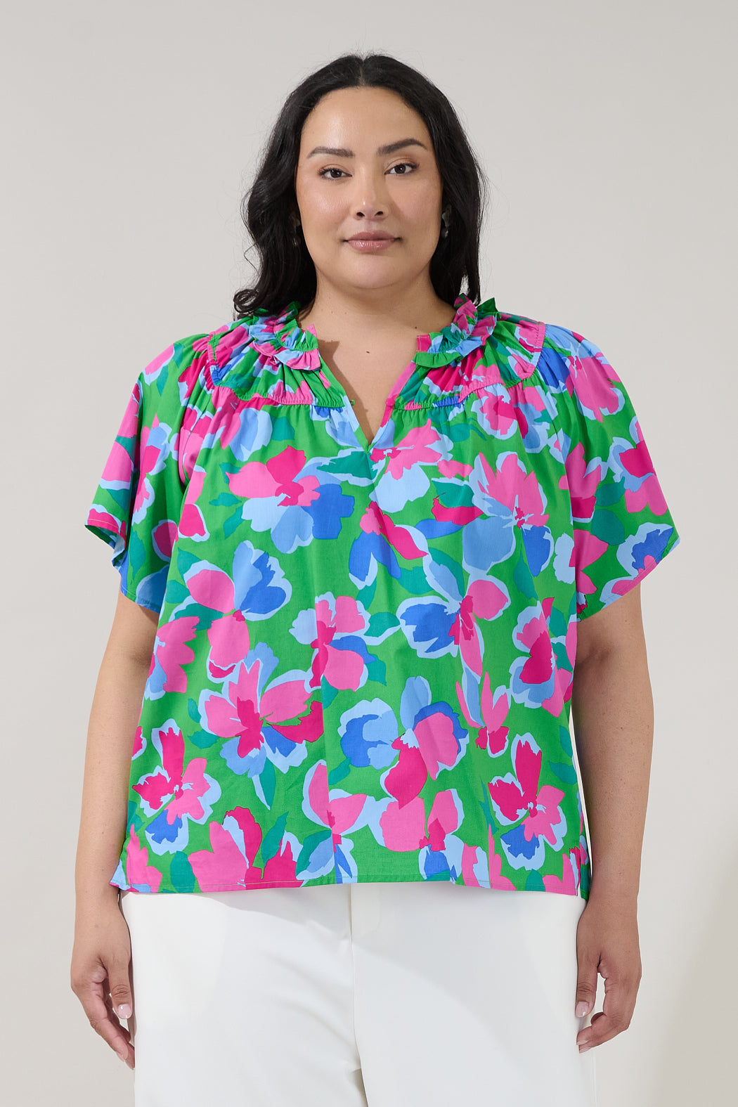 Darthy Smocked Short Sleeve Top Floral Curve