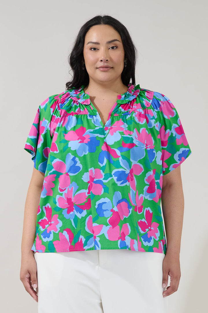 Darthy Smocked Short Sleeve Top Floral Curve