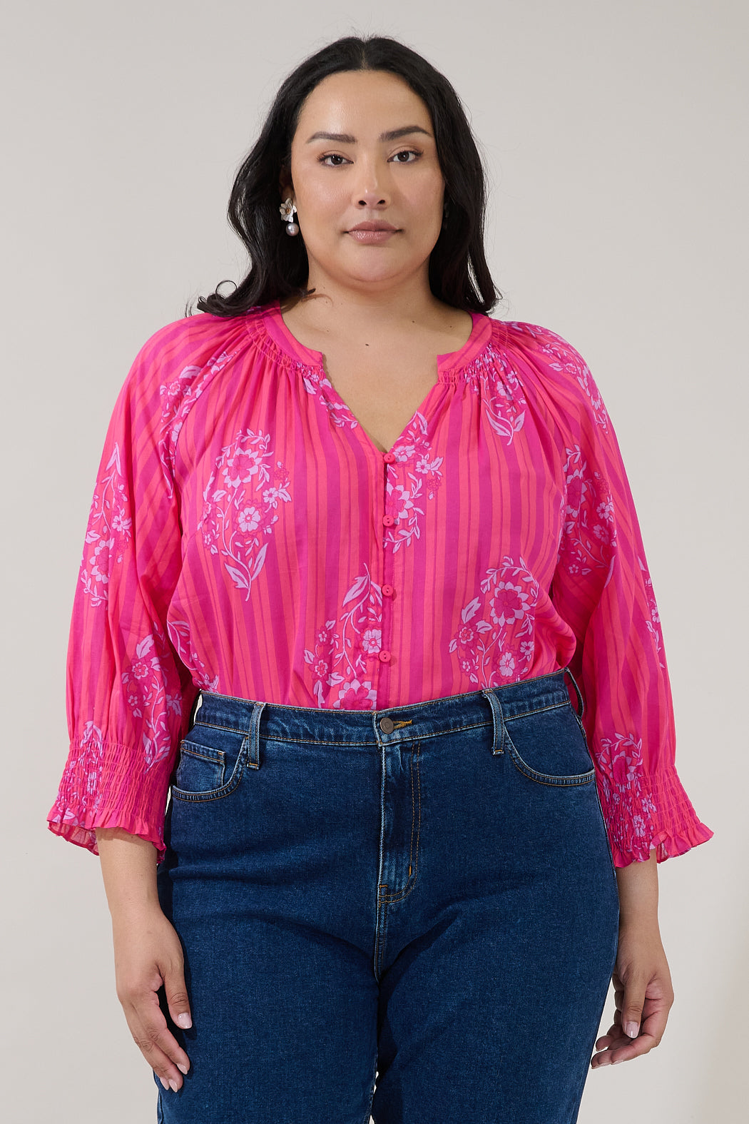 Samie Long Sleeve Button Down Top Freesia