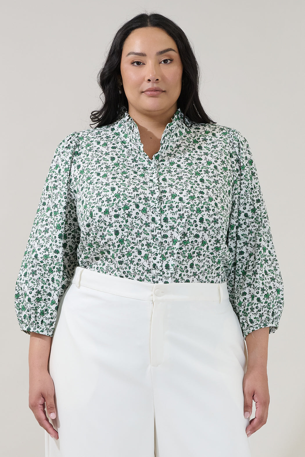 Berty Button Down Long Sleeve Top Floral Curve