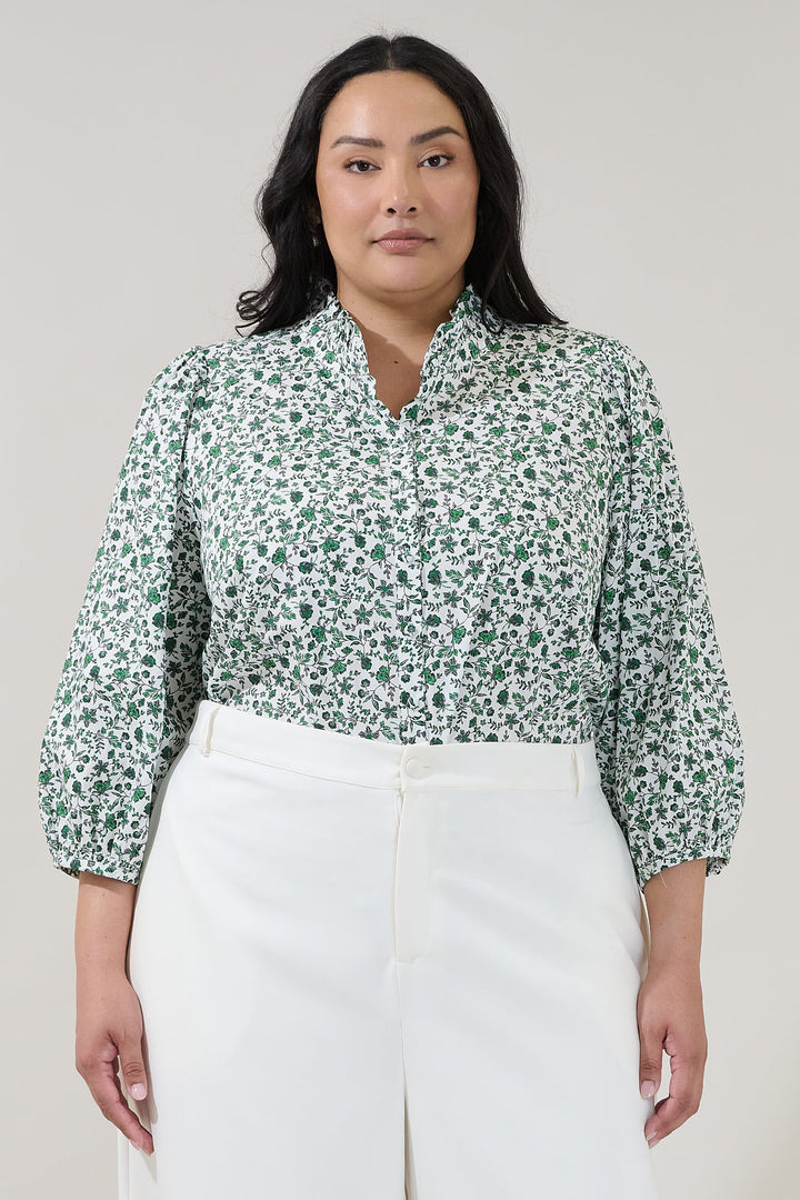 Berty Button Down Long Sleeve Top Floral Curve