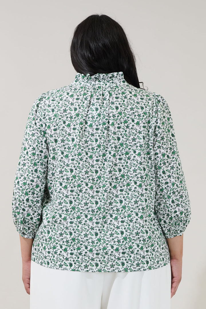 Berty Button Down Long Sleeve Top Floral Curve
