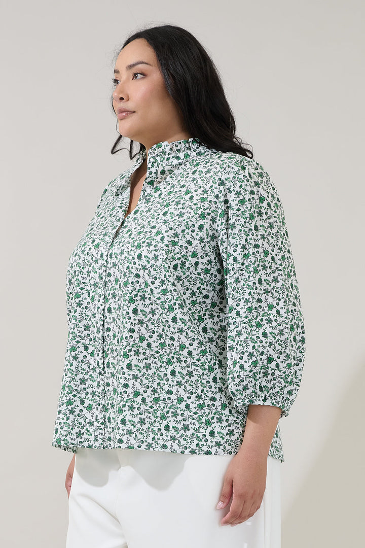 Berty Button Down Long Sleeve Top Floral Curve
