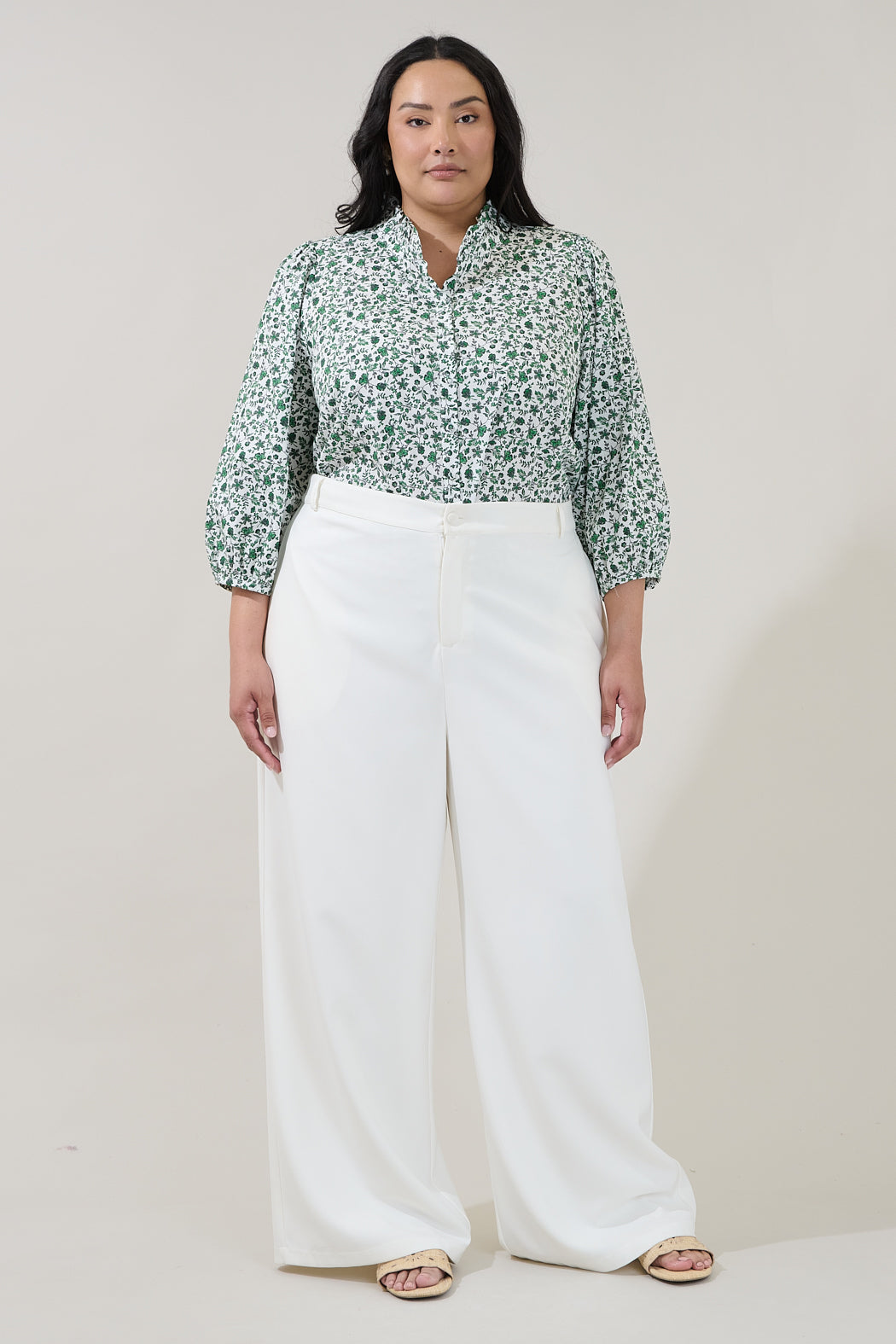 Berty Button Down Long Sleeve Top Floral Curve