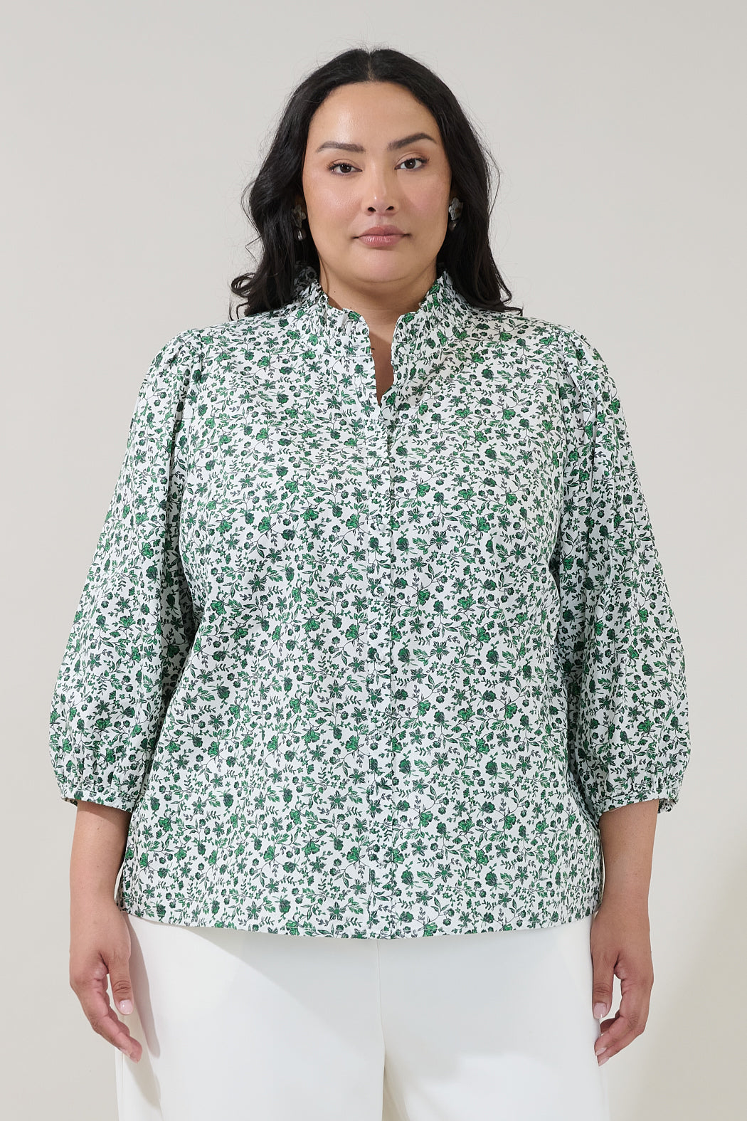 Berty Button Down Long Sleeve Top Floral Curve