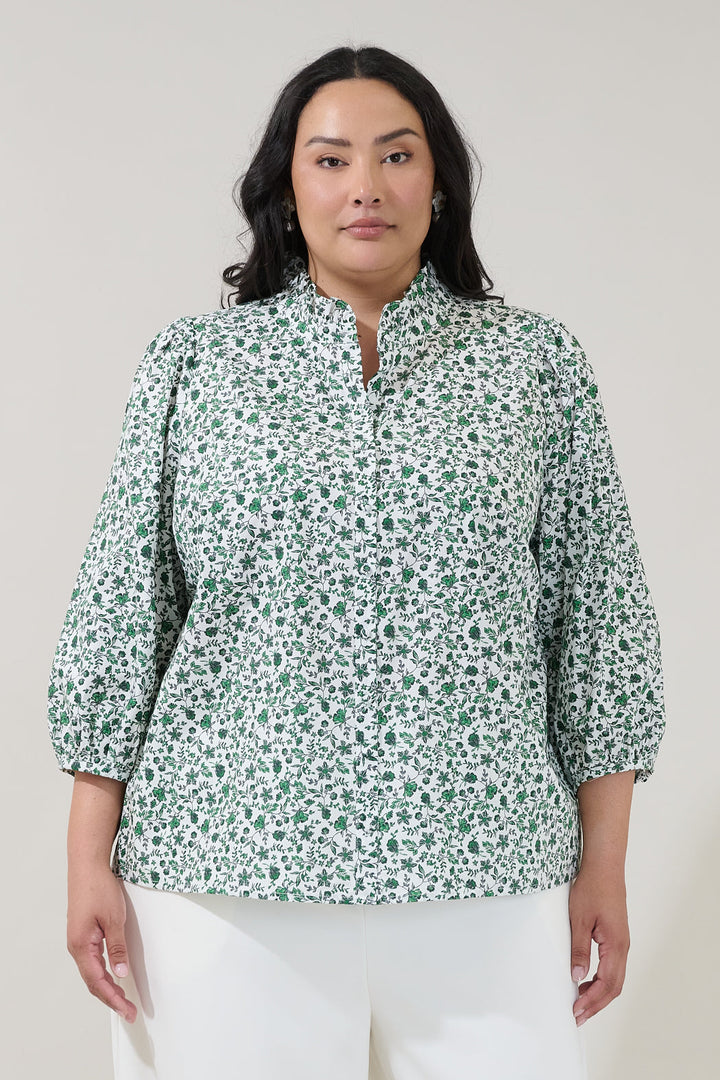 Berty Button Down Long Sleeve Top Floral Curve
