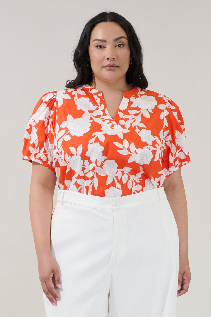 Amanda Split Neck Top Lilo Tropics Curve