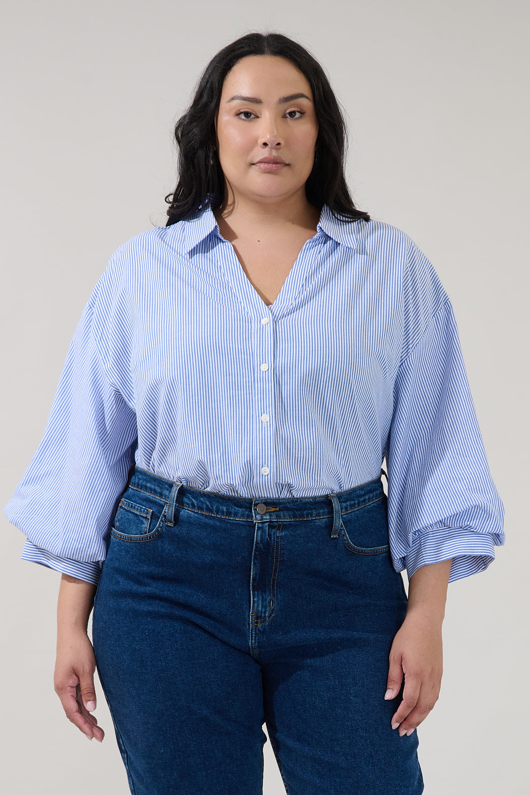 Chalet Button Down Top Stripe Curve