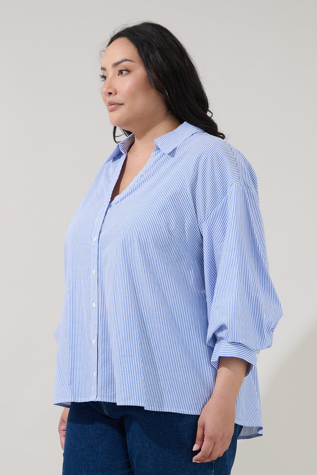 Chalet Button Down Top Stripe Curve