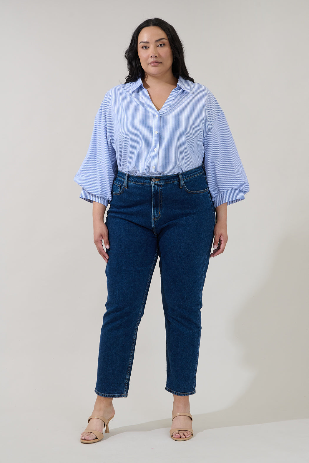 Chalet Button Down Top Stripe Curve
